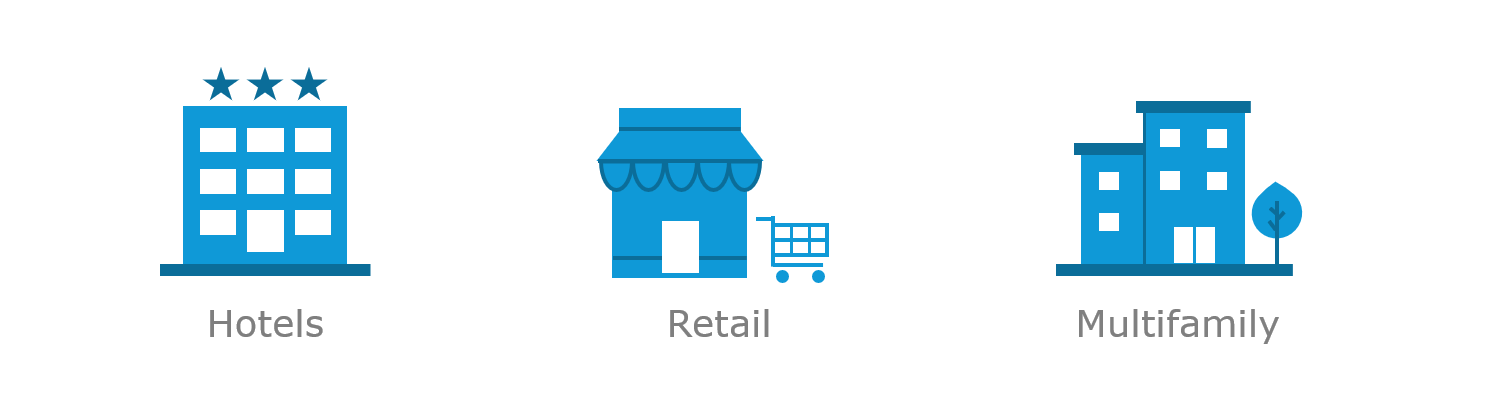 Loan Doc Icons of multifamily, retail, hotel asset types