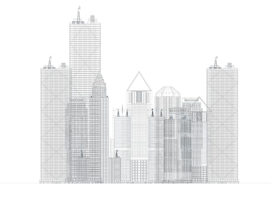 architecture blueprint of corporate buildings over a white background