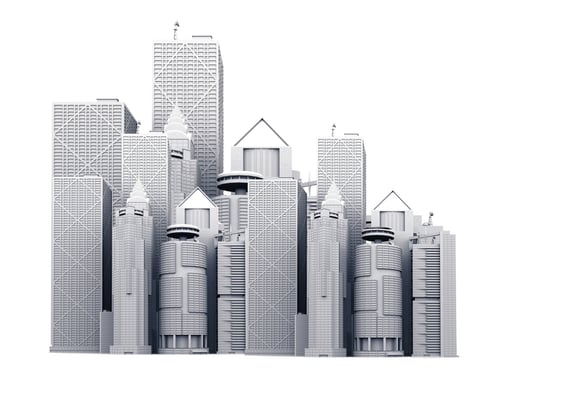 commercial real estate buildings, skyline in white