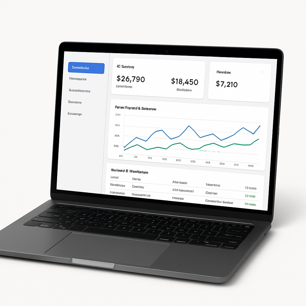 laptop with drop shadow on white background has an image of financial software-1